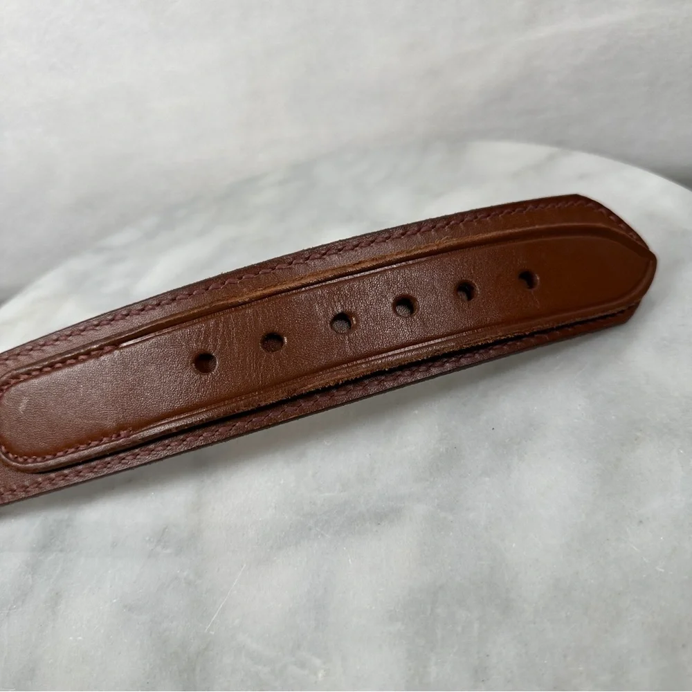 44 Brown dark Leather Belt gold buckle vintage brass ranger‎ western wide